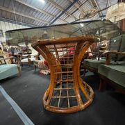 Bamboo leg & smoked glass table