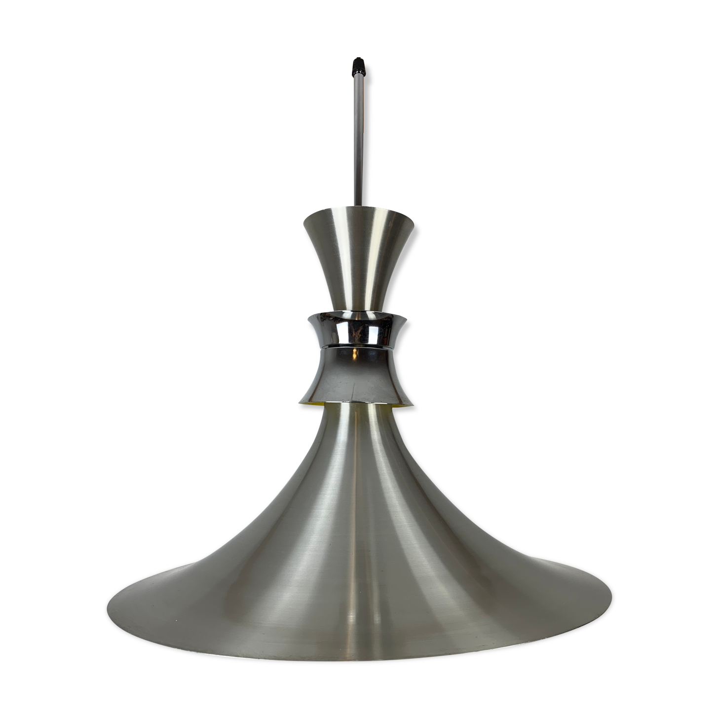 Scandinavian space age pendant lamp by Bent Nordsted for Lyskaer brushed steel 70s