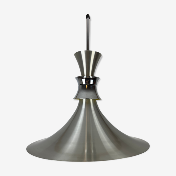 Scandinavian space age pendant lamp by Bent Nordsted for Lyskaer brushed steel 70s