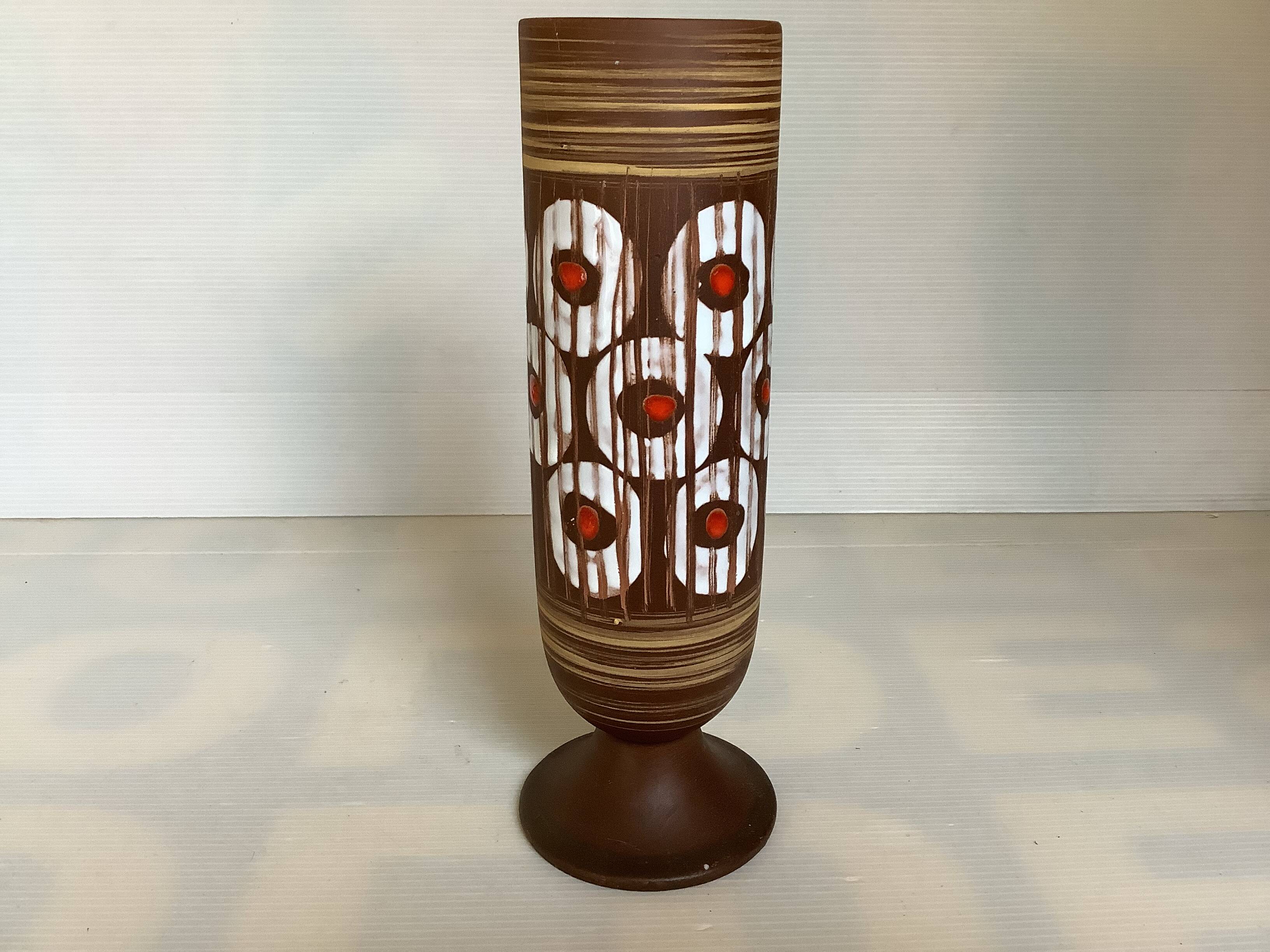 W Germany Round White and Red Matte and Enameled Vase