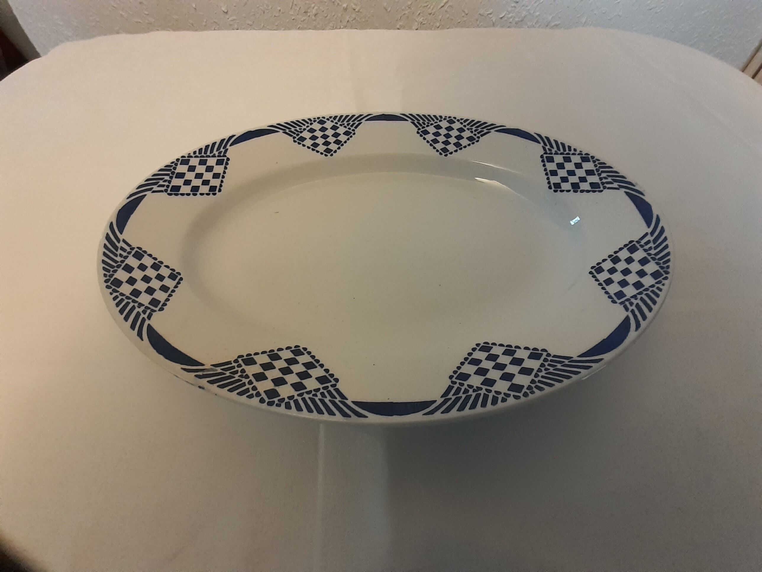 Oval flat faience old Orchies Moulin des Loups decoration PANTIN Blue Iron Earth