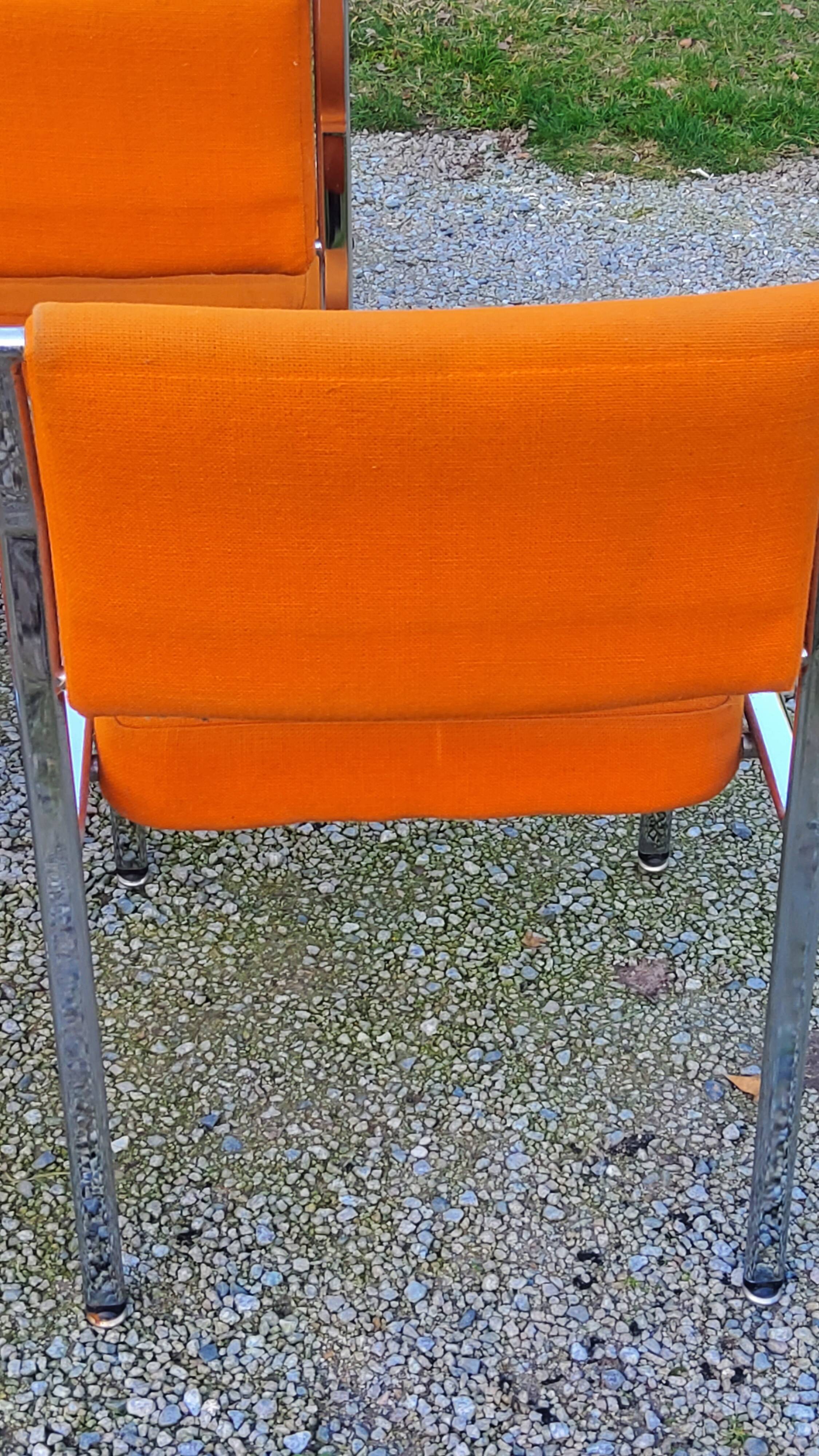 Set of 6 designer chairs from the 70s orange fabrics and chrome tubes