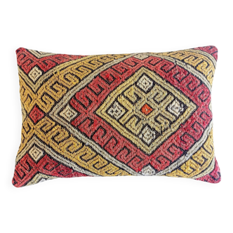 Vintage Handwoven Wool Kilim Pillow, Moorish Style, Mid-20th Century