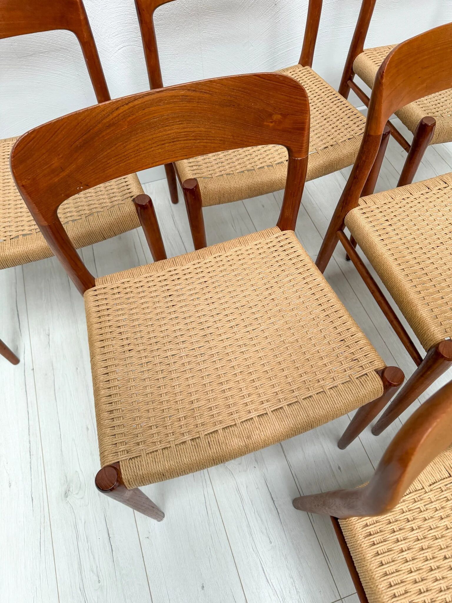 1950s set of 6 vintage Danish teak dining chairs No. 75 by Niels O. Møller