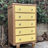 Art Deco chest of drawers in raw oak and yellow
