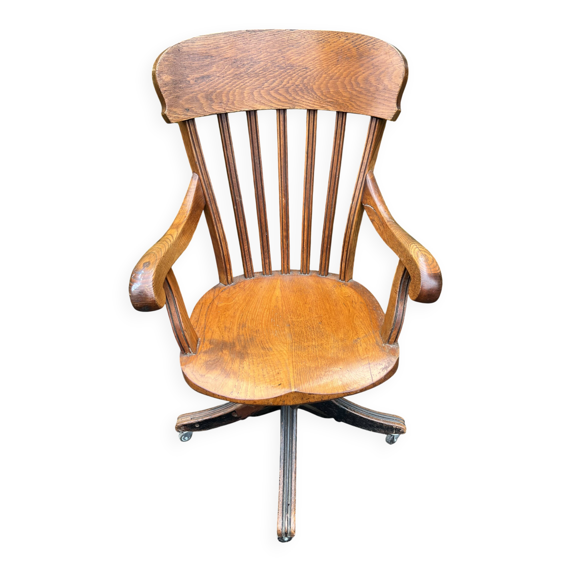 Fauteuil de bureau vintage pivotant – chêne et piètement tripode