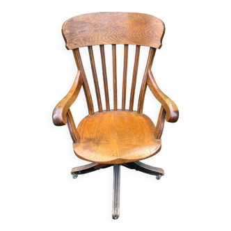 Fauteuil de bureau vintage pivotant – chêne et piètement tripode