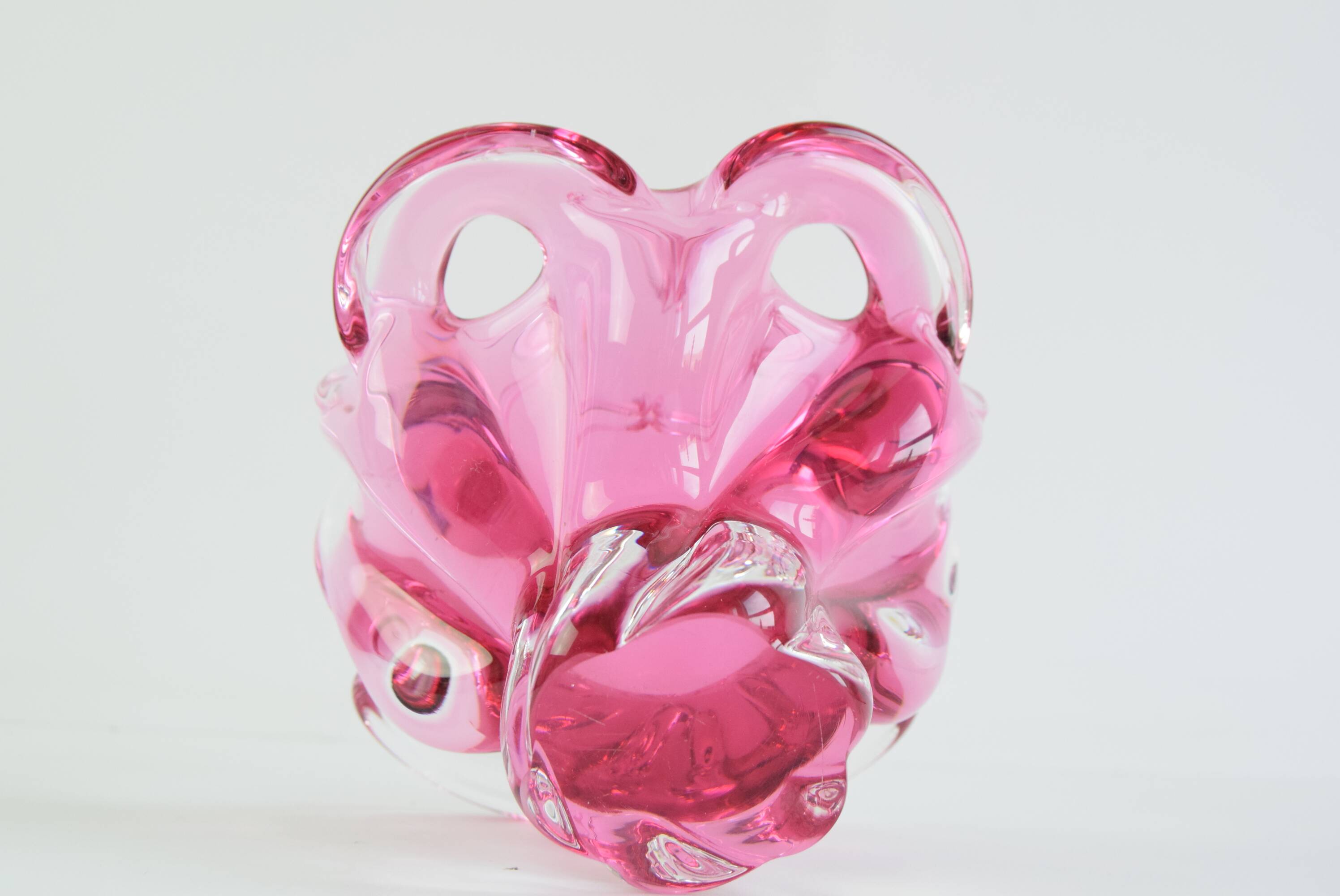 Mid-Century Czech Art Glass Basket Bowl by Josef Hospodka