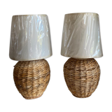 Set of two rattan/wicker bedside lamps