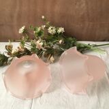 Duo of pink frosted glass tulips