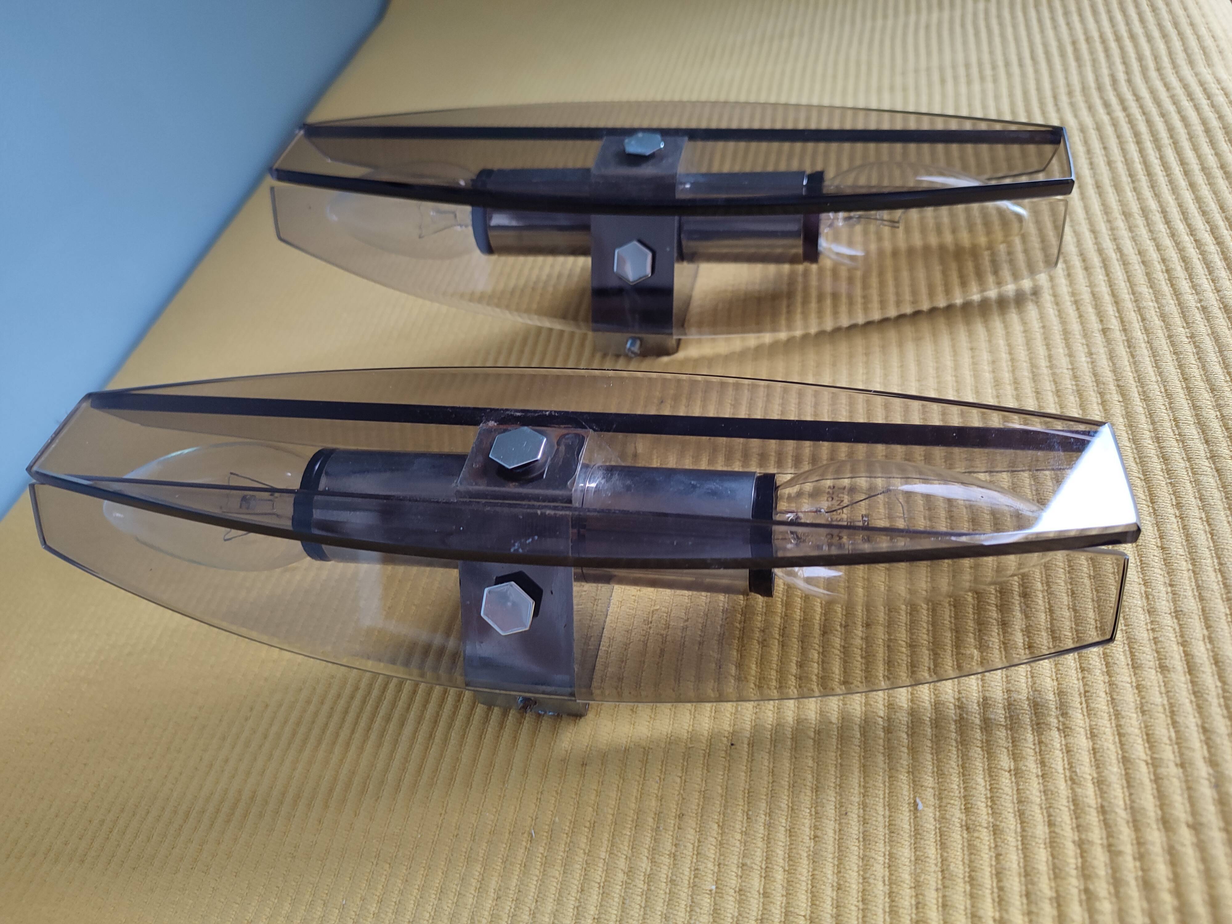 Pair of vintage design double fires smoked glass
