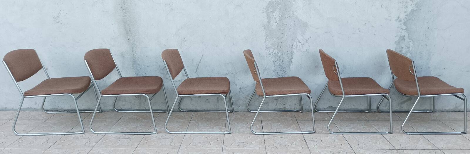 Set of 6 vintage low chrome metal chairs