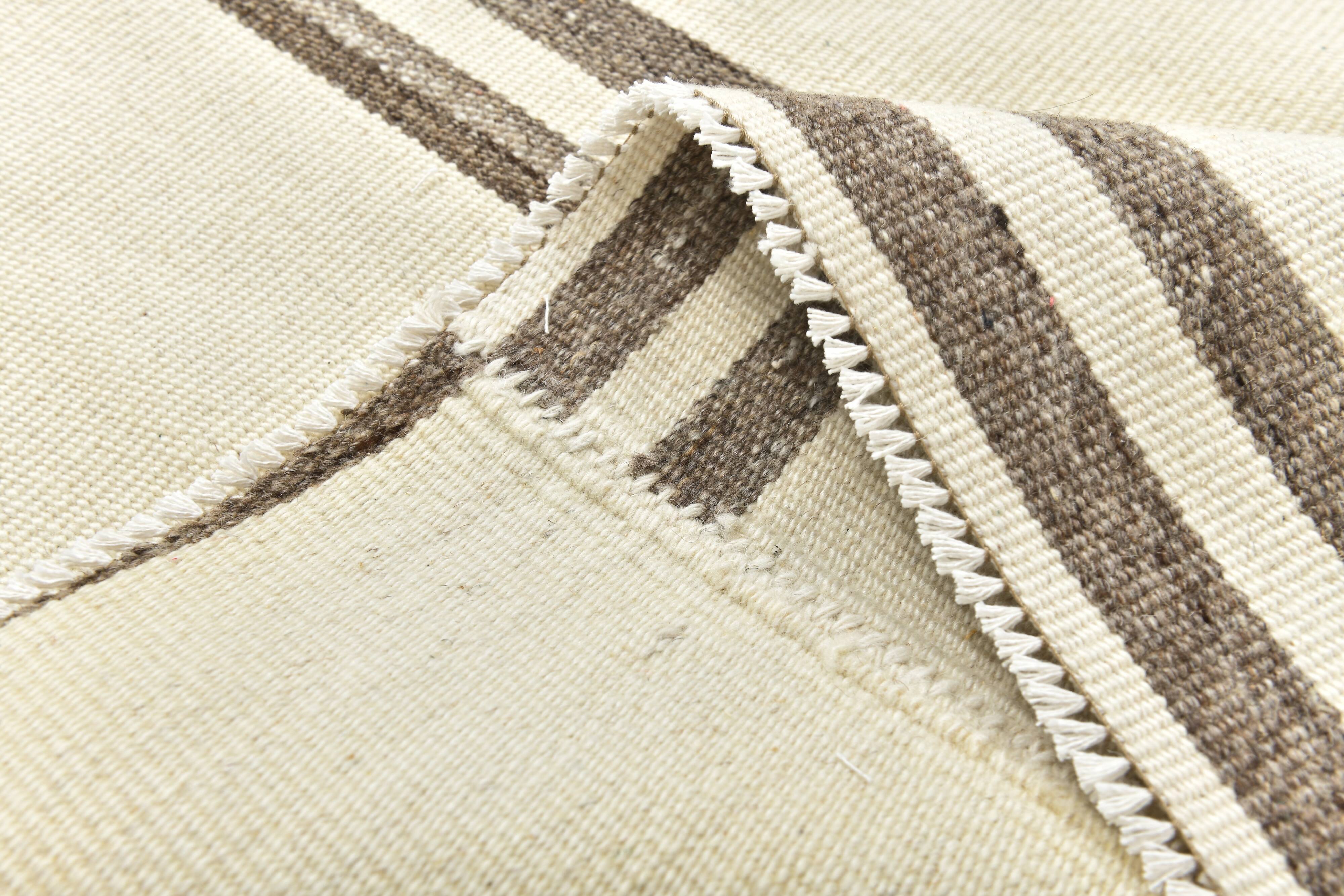 8x10 Large Beige & Brown Striped Pattern Handwoven Kilim Rug, 246x316 Cm