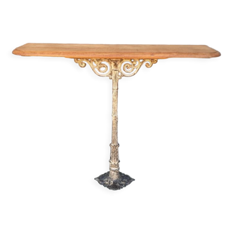 Cast iron foot console 1900 art nouveau and oak