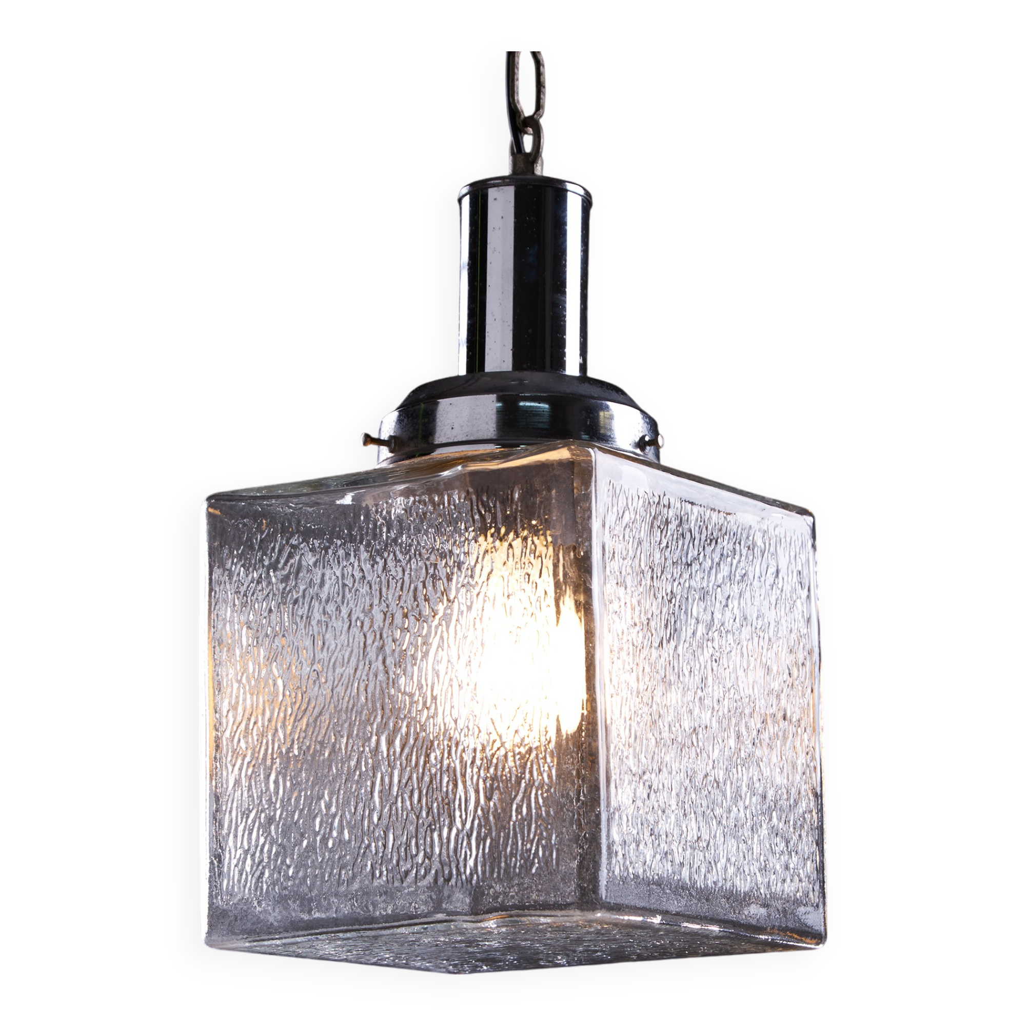 Art Deco Dappled Glass Cuboid Pendant, 1960s