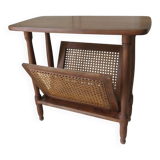 Vintage wooden and cane magazine rack Side table
