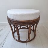 Rattan and terry fabric pouf