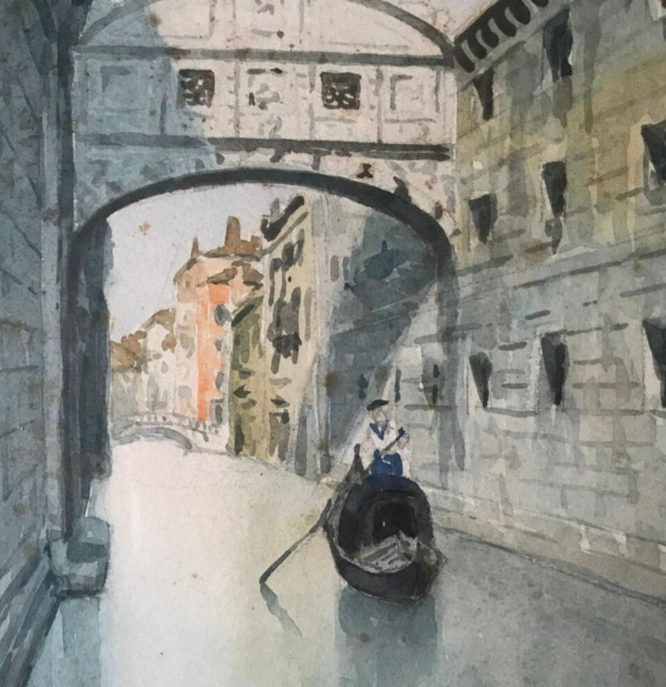 Watercolor Venice the Bridge of Sighs 19th century
