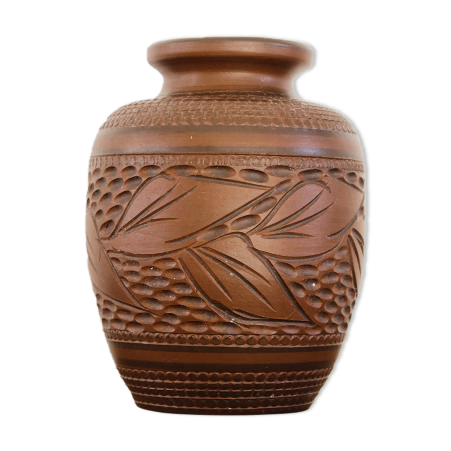 Carved terracotta vase, signed