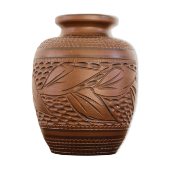 Carved terracotta vase, signed