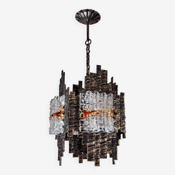 Brutalist chandelier by Albano Poli for Poliarte, orange Murano glass, Italy, 1970