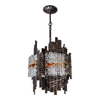 Brutalist chandelier by Albano Poli for Poliarte, orange Murano glass, Italy, 1970