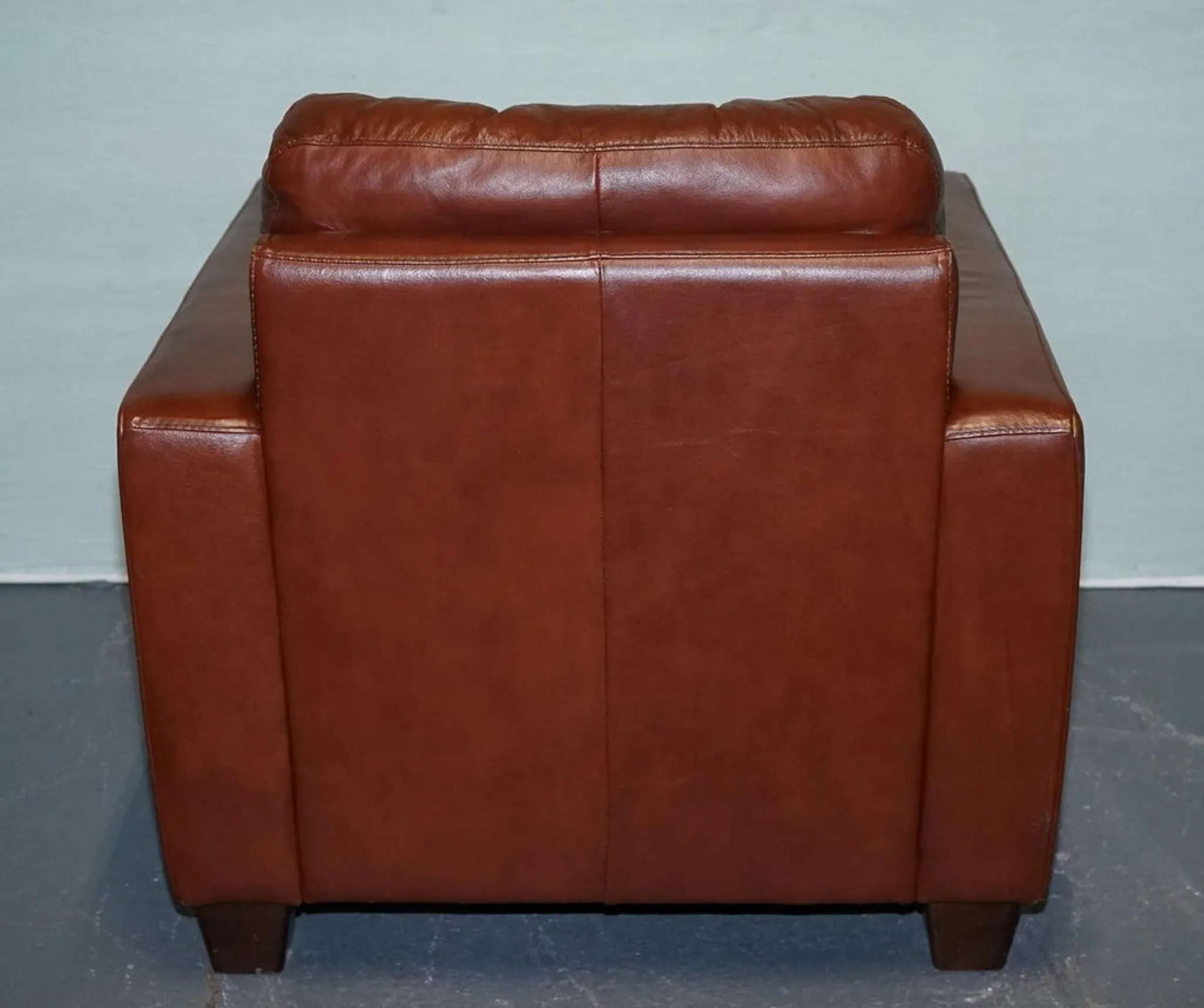 Vintage Minimalist Brown Leather Buttoned Armchair