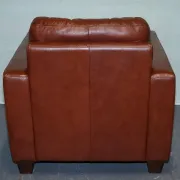Vintage Minimalist Brown Leather Buttoned Armchair