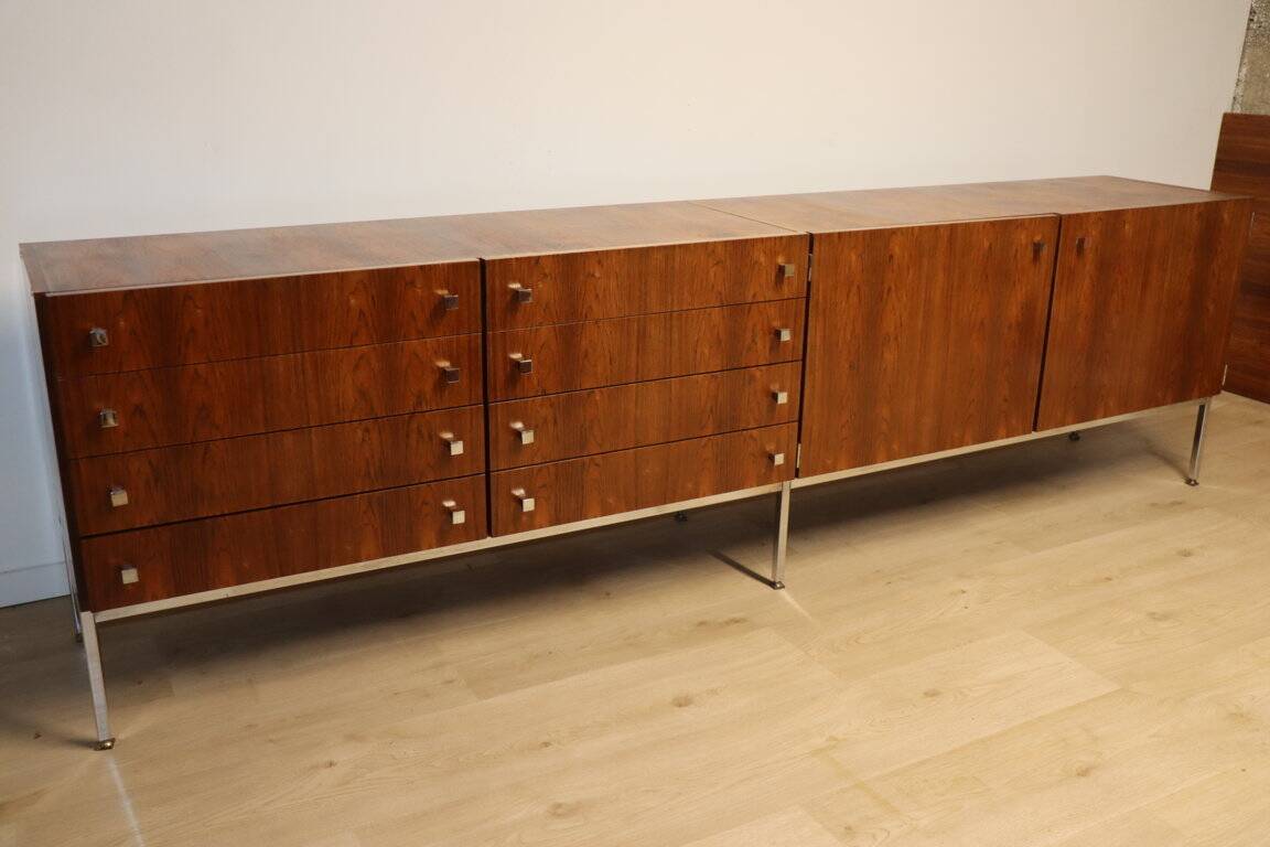 Vintage sideboard by Luigi Bartolini in rosewood and chrome metal, 1960
