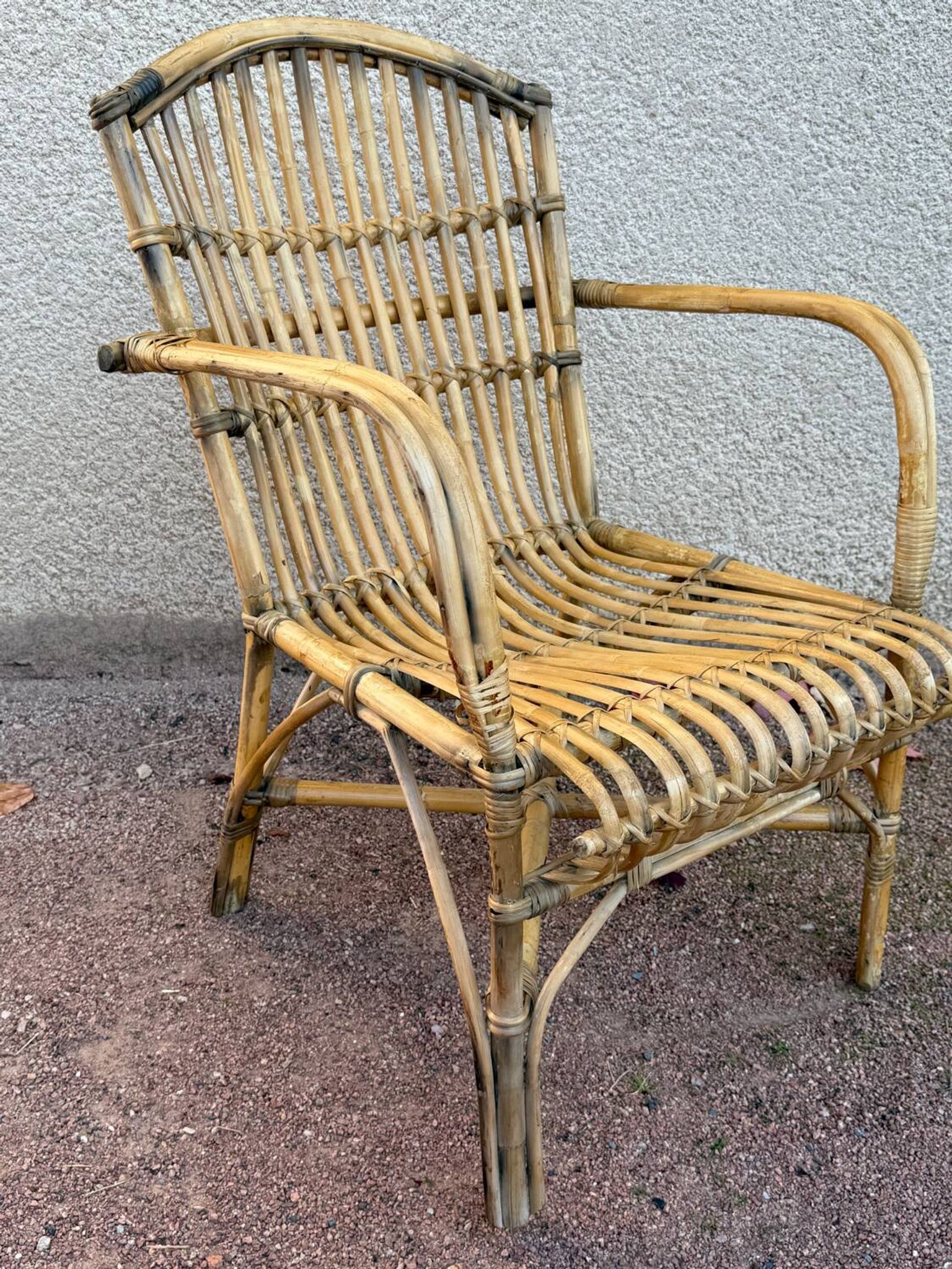 Set of 3 rattan armchairs from the 1970s France