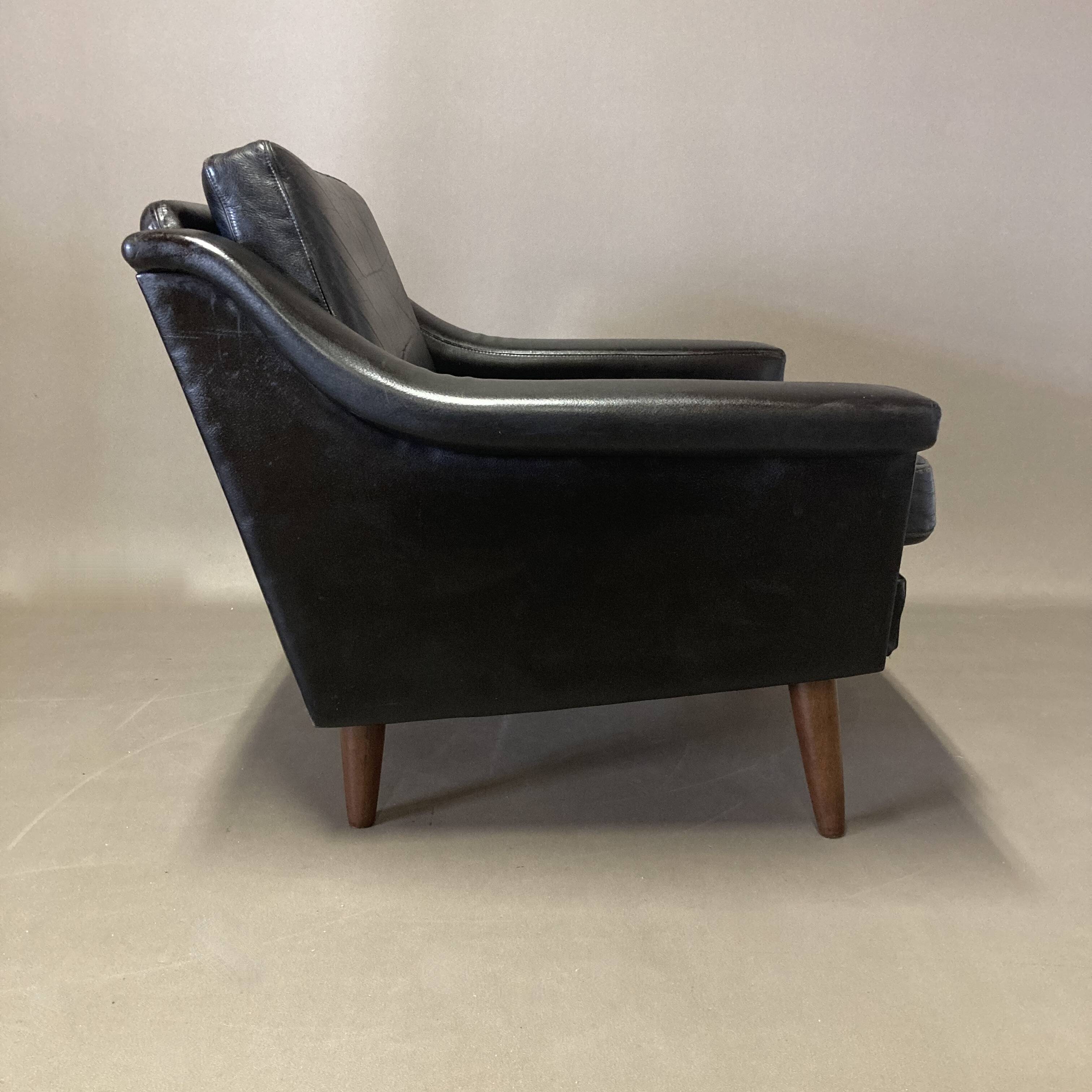 Black leather armchair "Scandinavian design" 1950.