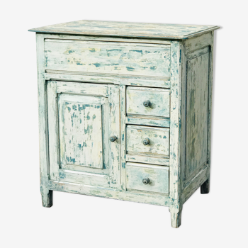 Buffet parisien ancien en patine blanc & bleu