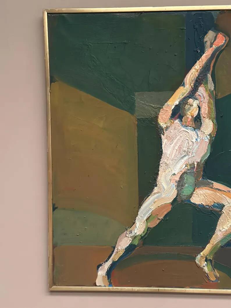 Swedish Oil on Canvas"The Discus Thrower" by Eric Elfvén,vintage and framed