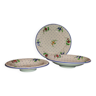 Ensemble de 2 Magnifiques Plats et 1 Assiette Faïence -Longchamp- décors Landell