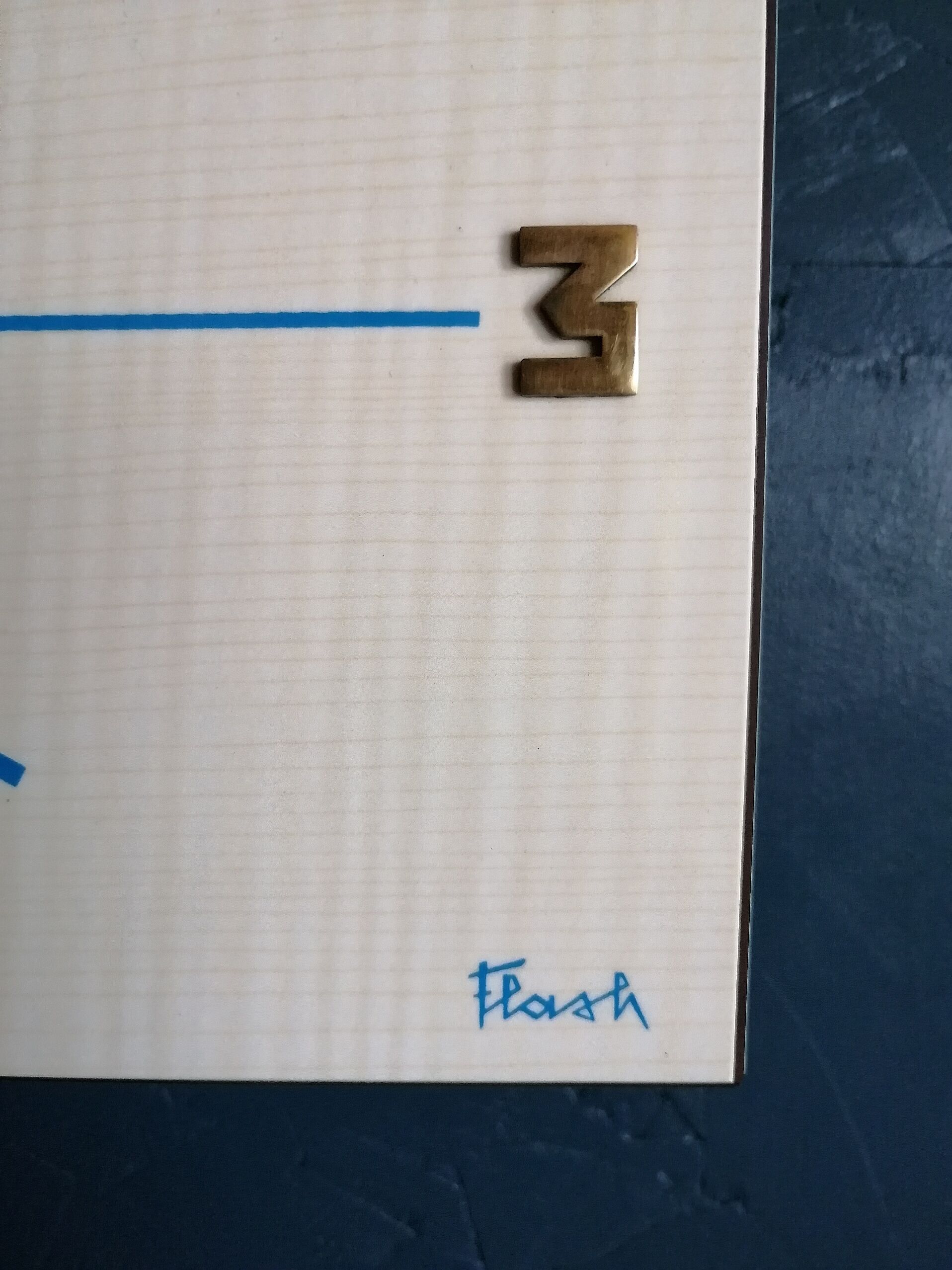 Vintage formica clock silent rectangular wall clock "Blue wood flash"