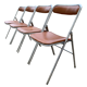 4 folding chairs chromed metal and Skaï fawn 1970