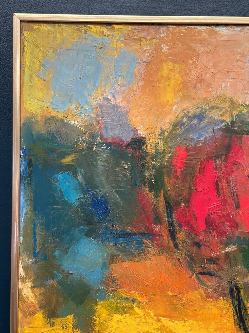 Large Original Swedish Oil on Canvas – “Composition” by Dick Wästberg (1949–1976) – Signed – 1972 – Vintage & Framed – 89×76cm (35" × 29.9")