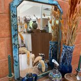 Old octagonal mirror beveled in painted wood, 68x48 cm