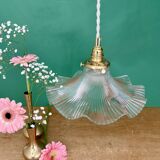 Suspension abat-jour vintage en verre holophane