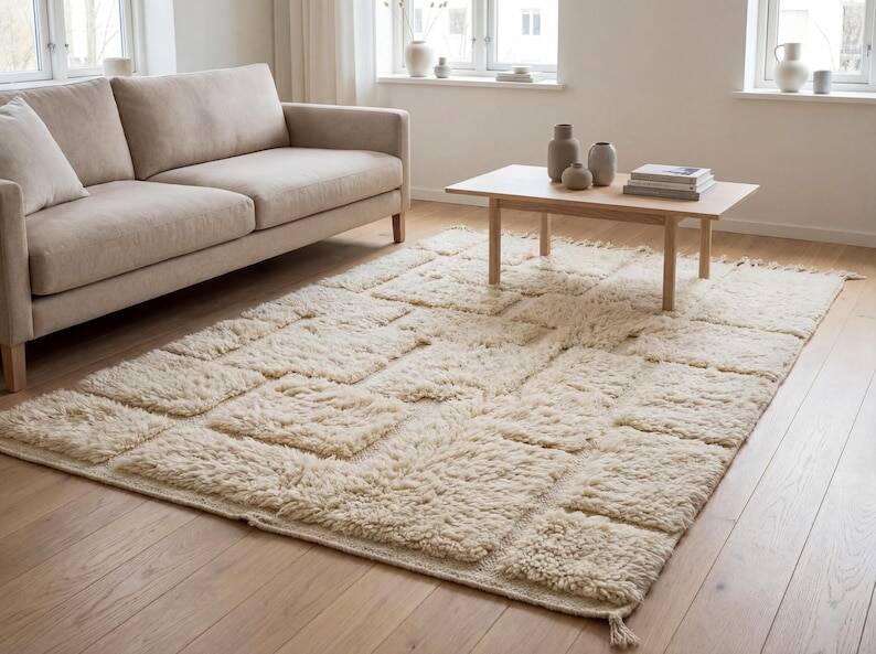 Tapis berbère en laine naturelle fait main traditionnelle taille 1.5/2.5 m