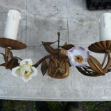 Vintage wall light in gold metal and flowers