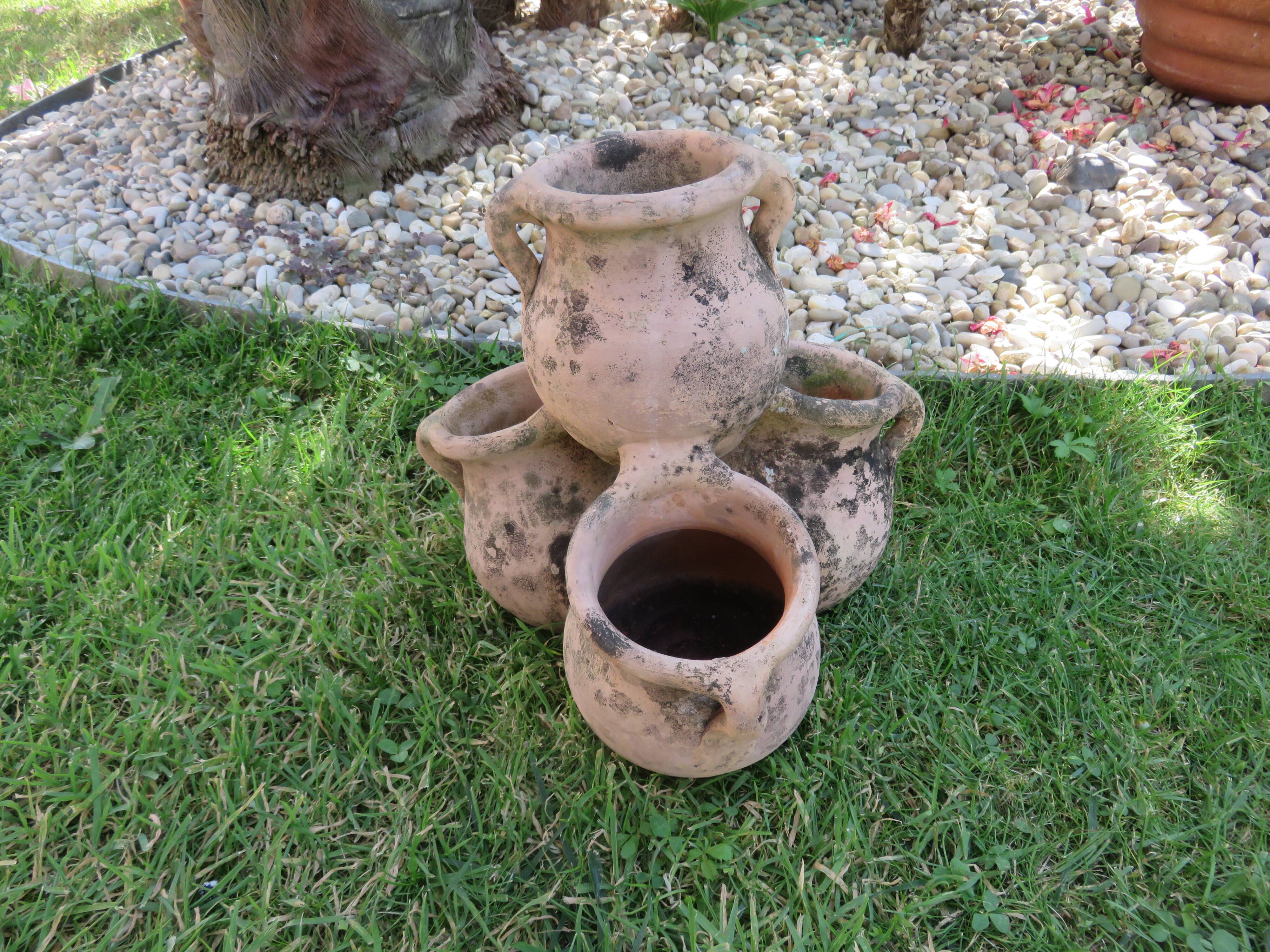 Pot de fleurs multiple en terre cuite, terracotta 1960