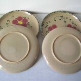 Set of 4 old large glazed ceramic flat plates with flower decor