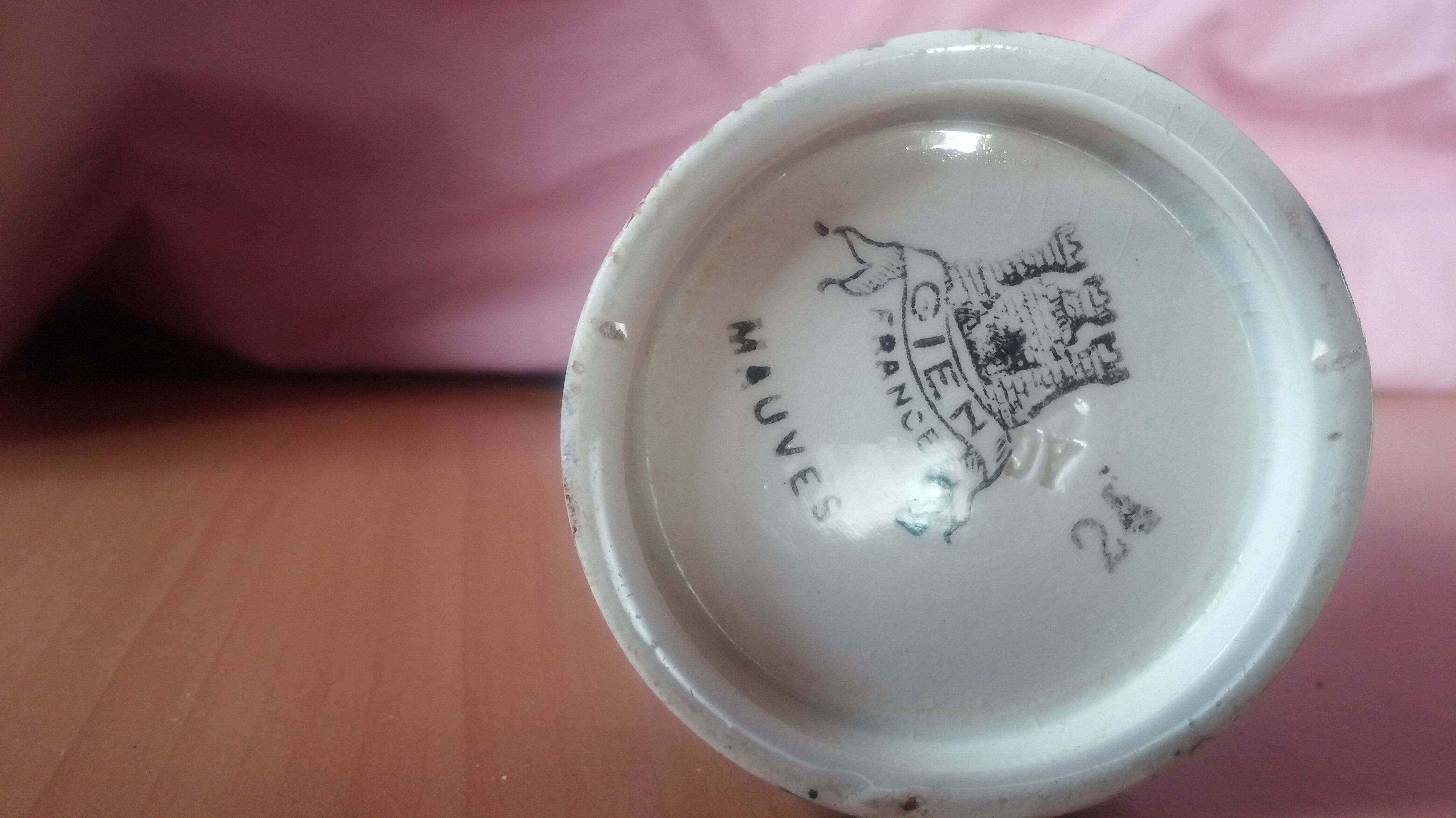 Vase soliflore in earthenware of Gien decoration Mauves 1940