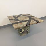 Vintage square marble coffee table with geometric patterns from the 70s