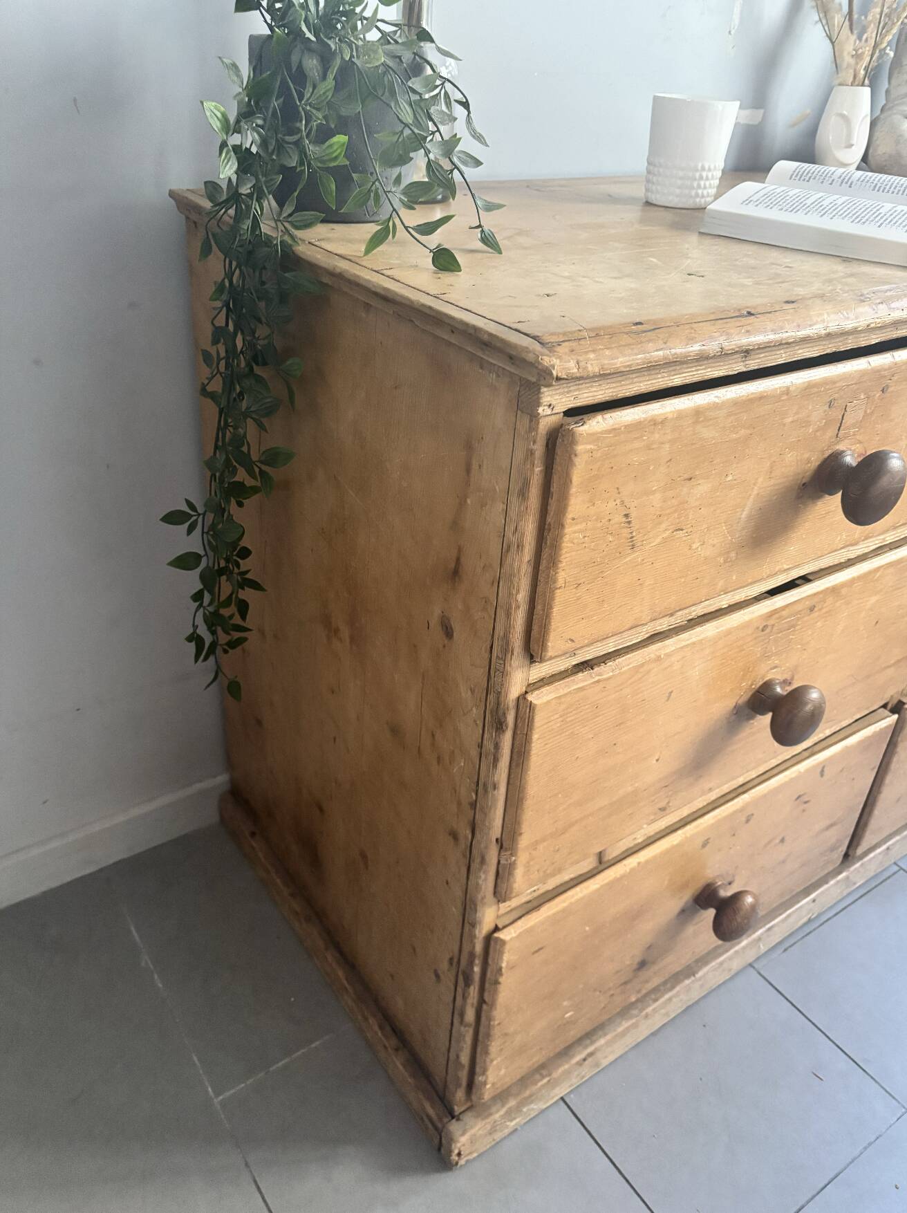 Vintage solid pine English trade counter furniture