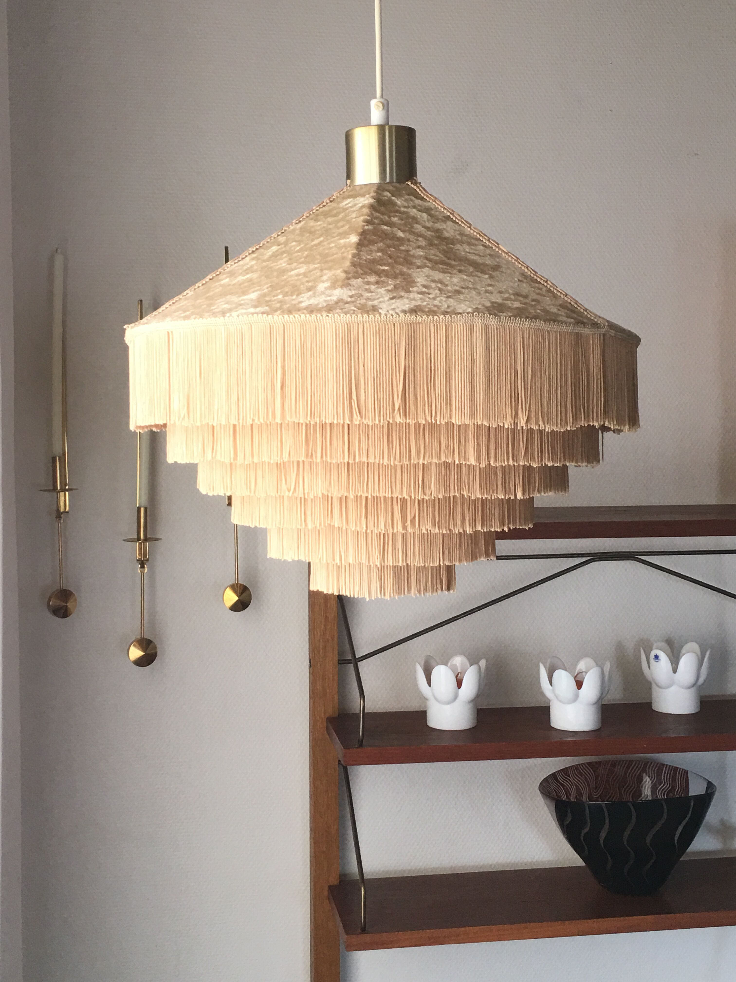 Scandinavian/vintage fringed suspension lamp Sweden