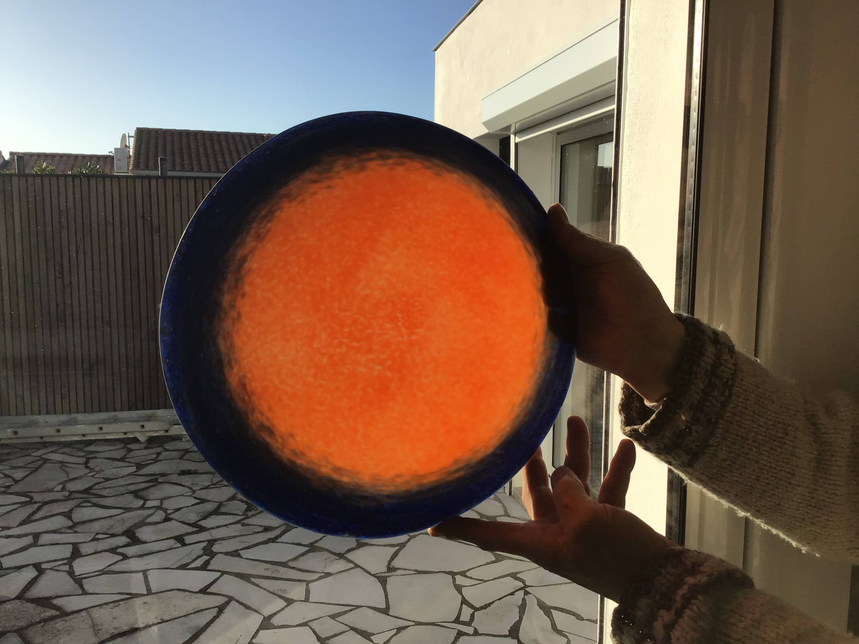 Art Deco glass paste ceiling chandelier signed