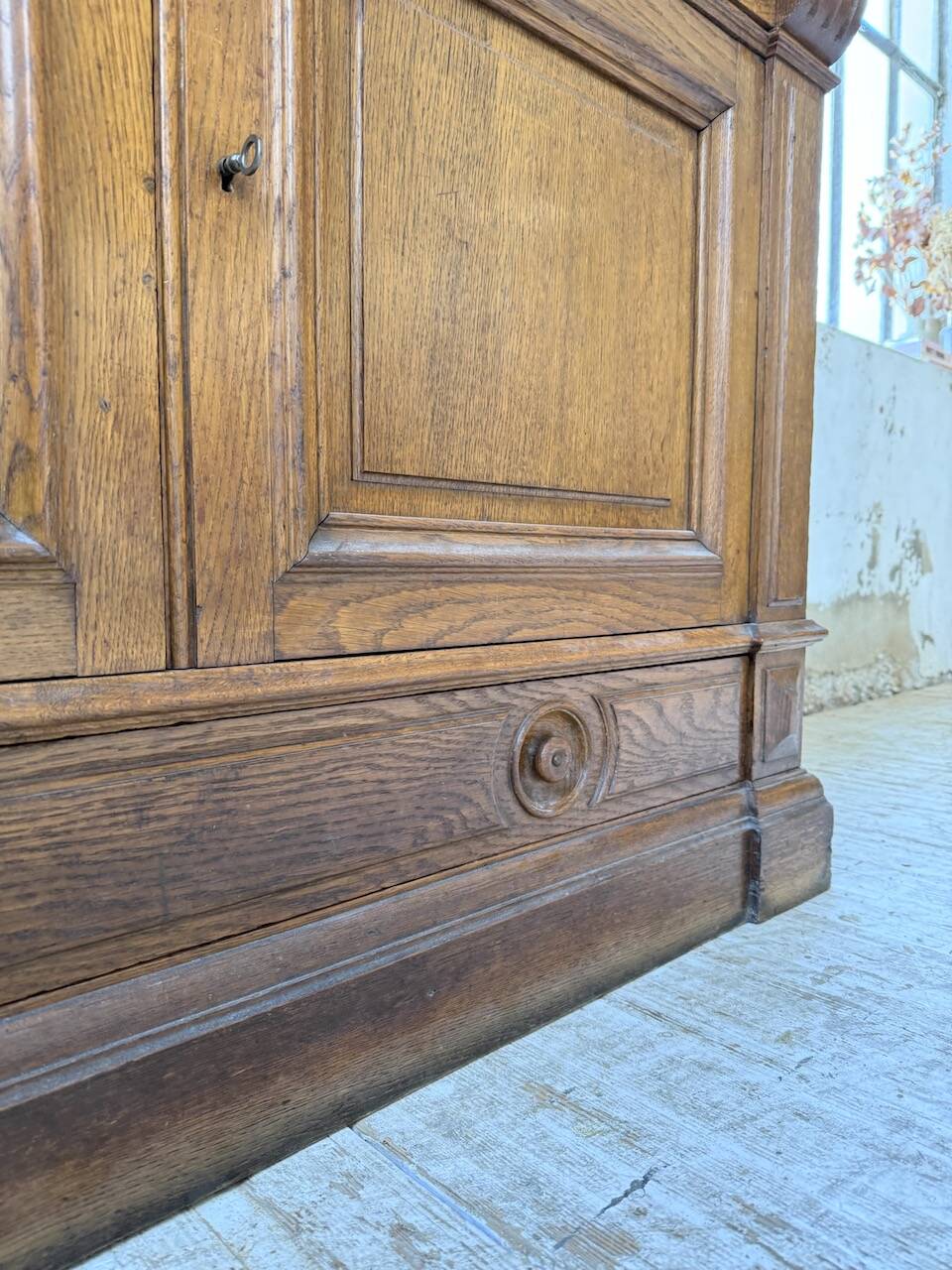 Antique XL Napoleonic oak glass bookcase, 19th century