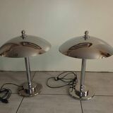 Pair of chrome mushroom lamps